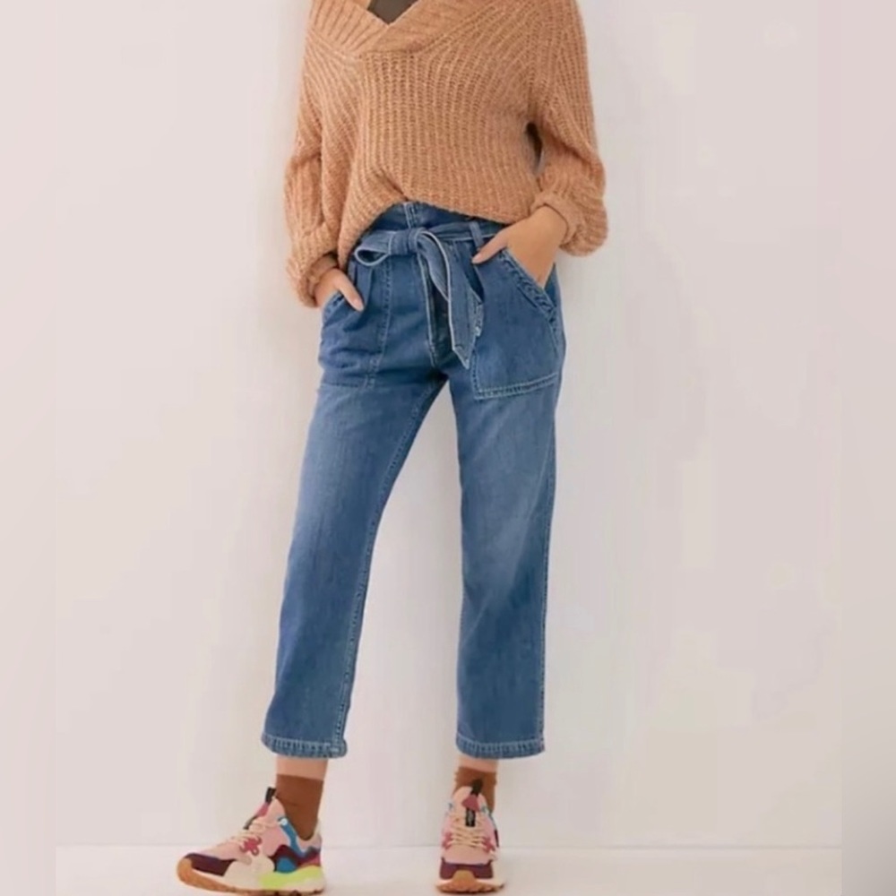 CITIZENS OF HUMANITY Noelle Belted Cargo Jeans High Waist Crop Blue Size 27 EUC